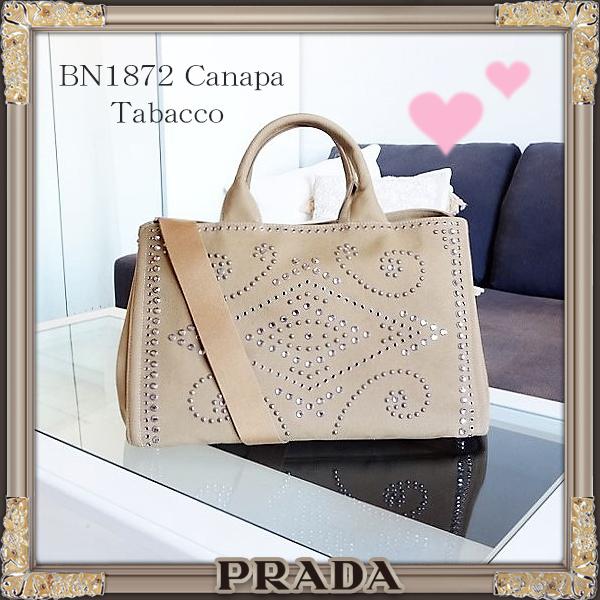 PRADA コピー★2Wayビジュースタッズ★CANAPAトート Tabacco