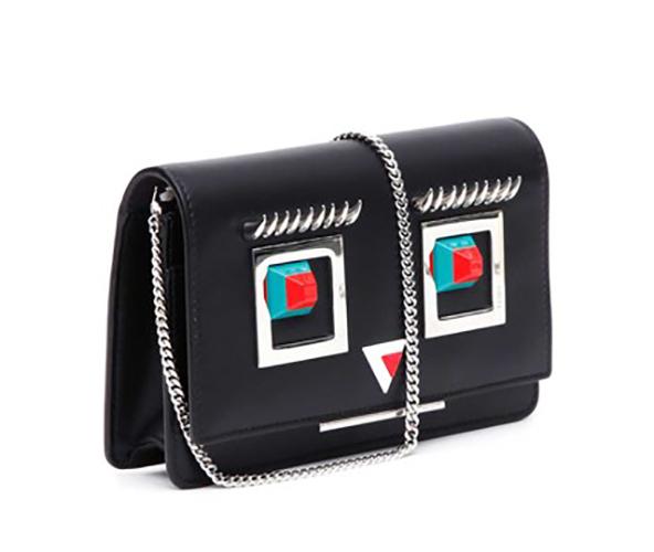 2017SS新作 FENDI フェンディスーパーコピー Face Tube Black Leather Chain Wallet 2Way Clutch bag 7082303