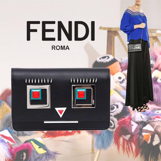 2017SS新作 FENDI フェンディスーパーコピー Face Tube Black Leather Chain Wallet 2Way Clutch bag 7082303