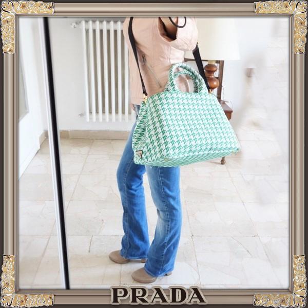 国内即納★PRADA コピー★2WAY★ジャガード素材★ショルダー トートバッグ VERDE