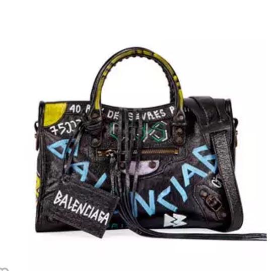 【関税込】 新作◆BALENCIAGA スーパーコピー◇City Graffiti レザー トート S ブラック 7090712