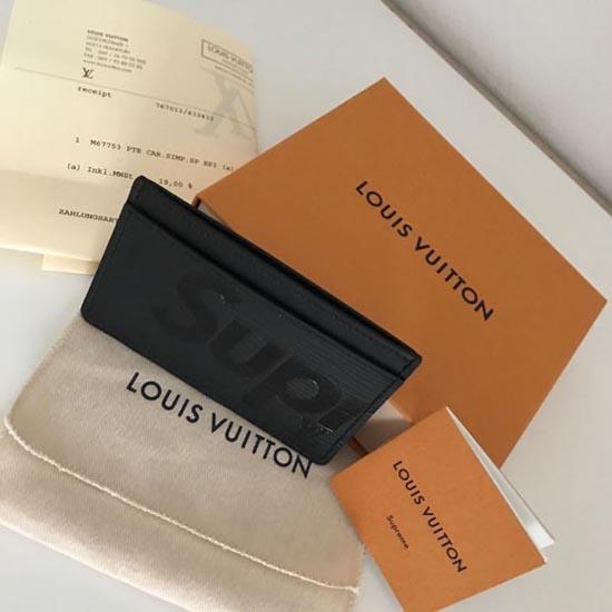 LOUIS VUITTON ポルト カルト・サーンプル Supremeコラボカードケース/ケース/ブラック/エピ×シュプリーム M67753