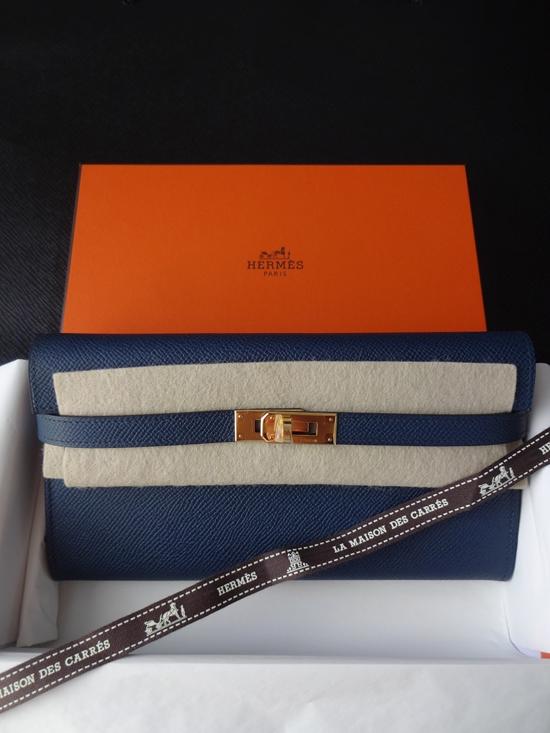 HERMES 稀少なケリーウォレット★ネイビーXゴールド金具★即発7011025