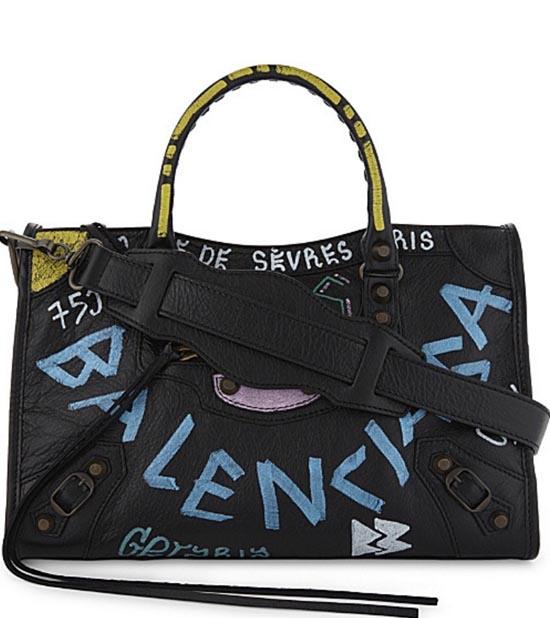 【関税込】 新作◆BALENCIAGA スーパーコピー◇City Graffiti レザー トート S ブラック 7090712