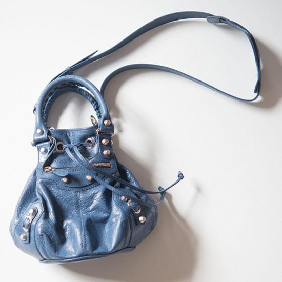 BALENCIAGA（バレンシアガ）Giantミニポンポンレザーショルダーバッグ,Bleu Persan