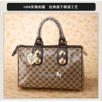 グッチ・ブティック GUCCI 207297クリスタルGG柄 ハートチャーム付き ボストンバッグGG柄・ベージュ×ブラウン