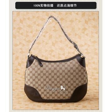 グッチ ミディアムホーボー ショルダーバッグベージュ×ダークブラウン 211810 FFP5G 9643