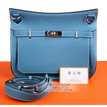 エルメスジプシエール 28[Jypsiere 28cm] クレマンス　ブルージーンシルバー金具