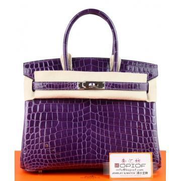 エルメス バーキン30 ヴィオレ クロコダイル ニロティカス シルバー金具 he432