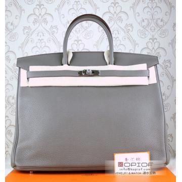 エルメス バーキン40 グレー トリヨンクレマンス シルバー金具 he453