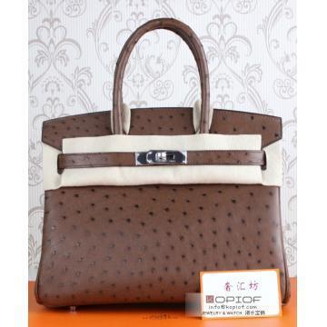 エルメス バーキン30 コーヒー オーストリッチ ゴールド金具 he455
