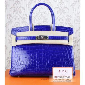 エルメス バーキン30 ブルー クロコダイル ニロティカス シルバー金具 he463