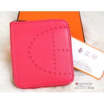 日本エルメス スーパーコピーHERMES エヴリンジップ コンパクト シェーブル ローズティリアン シルバー金具 he035