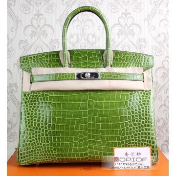 エルメス バーキン 35 ポロサス エメラルド シルバー金具 he466