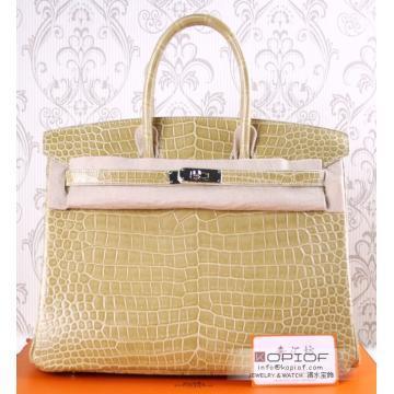 エルメス バーキン35 ベージュ クロコダイル ポロサス シルバー金具 he467