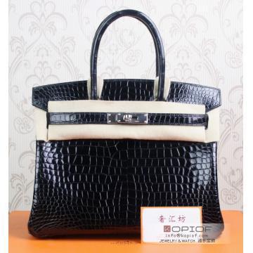 エルメス バーキン30 ブラック クロコダイル ニロティカス シルバー金具 he473