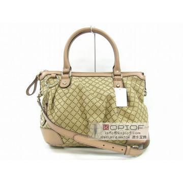 グッチ2WAYトートバッグ/ベージュ×ダークピンク キャンバス×レザー 247902 FAGEG 8594