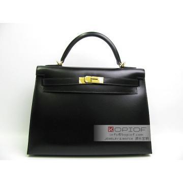エルメス ケリー32（外縫い）ボックスカーフ ブラック(金具：ゴールド） her311