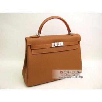 エルメス ケリー32（内縫い） ゴールド×オレンジ（金具：シルバー） her318