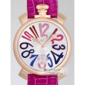 日本ガガ ミラノ スーパーコピーGaGa MILANO マニュアル48mm 手巻き 5011.9 チェリー皮 シルバー/マルチカラーアラビア