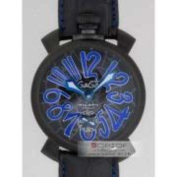 日本ガガ ミラノ スーパーコピーGaGa MILANO マニュアル48mm 手巻き 5012 MOSAICO 2 ブラック皮（ブルーステッチ） ブラックモザイク/ブルーアラビア