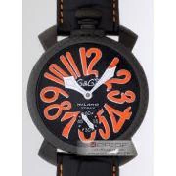 日本ガガ ミラノ スーパーコピーGaGa MILANO マニュアル48mm 手巻き 5016.1 ブラック皮（オレンジステッチ） ブラックカーボン/オレンジアラビア