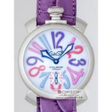 日本ガガ ミラノ スーパーコピーGaGa MILANO マニュアル48mm 手巻き 5010.9 パープル皮 ホワイト/マルチカラーアラビア