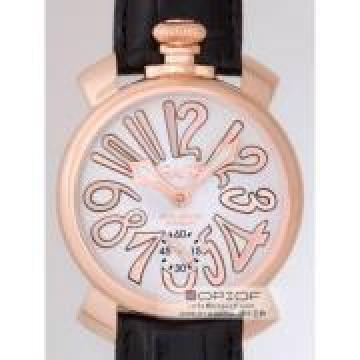 日本ガガ ミラノ スーパーコピーGaGa MILANO マニュアル48mm 手巻き 5011.8 ブラック皮 ホワイト/ピンクゴールドアラビア