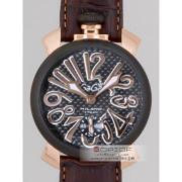 日本ガガ ミラノ スーパーコピーGaGa MILANO マニュアル48mm 手巻き 5014.1 ダークブラウン皮 カーボン/ピンクゴールドアラビア