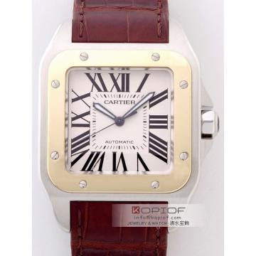 カルティエCartier サントス100 W20072X7 ＳＧ 茶皮 ホワイト