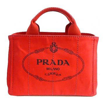 プラダ ロゴプリント カナパ キャンバス トートバッグ TPM 赤 レッド ROSSO BN2439