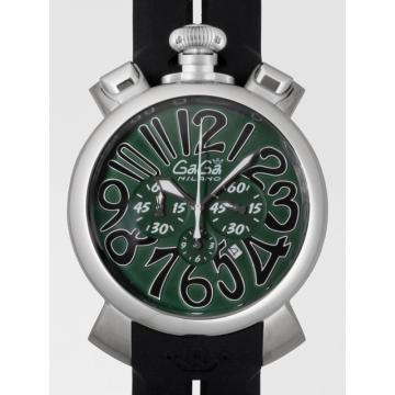 日本ガガ ミラノ スーパーコピーGaGa MILANO マニュアルクロノ 48mm クォーツ 5050.6 ブラックラバー グリーン/ブラックアラビア