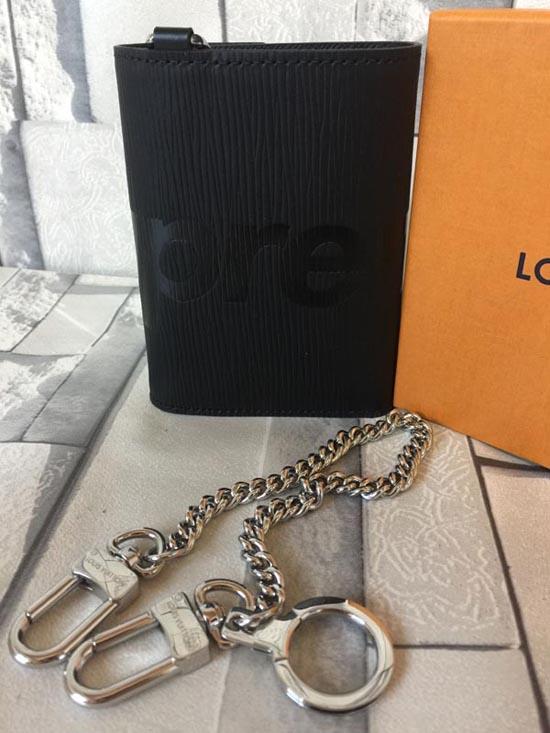 17AW ルイヴィトン スーパーコピー × SUPREME M67711 CH.CP WALLET チェーンウォレット 三つ折り財布 ブラック エピ