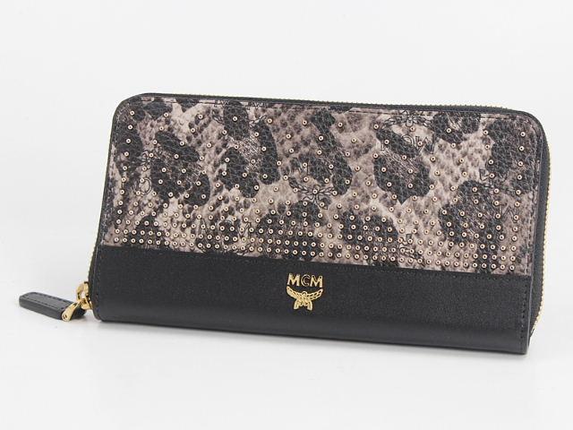 エムシーエム【MCM コピー】財布 MYL4ABA02/EG001 BALAM.VISスタッズラウンド長財布 グレー/ブラック レザー レディース