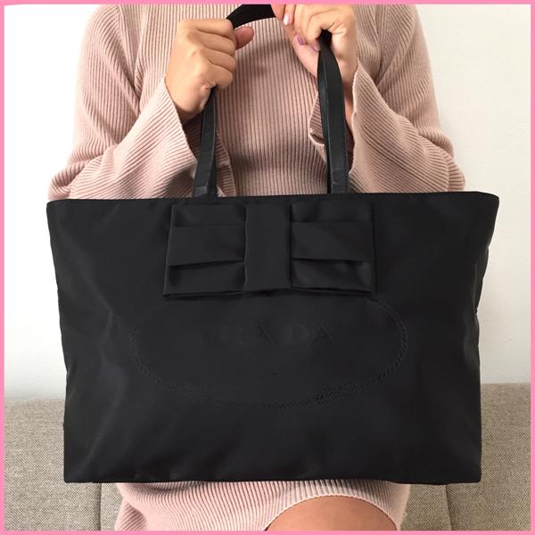 プラダスーパーコピーおリボンナイロン＋レザー/トートバック/NERO IBG028