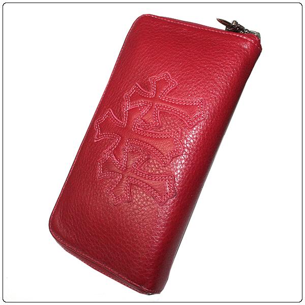 クロムハーツ財布 コピー （Chrome Hearts）REC・F・ZIP＃2・3セメタリークロスパッチ・レッド・ミディアムレザー 7051902