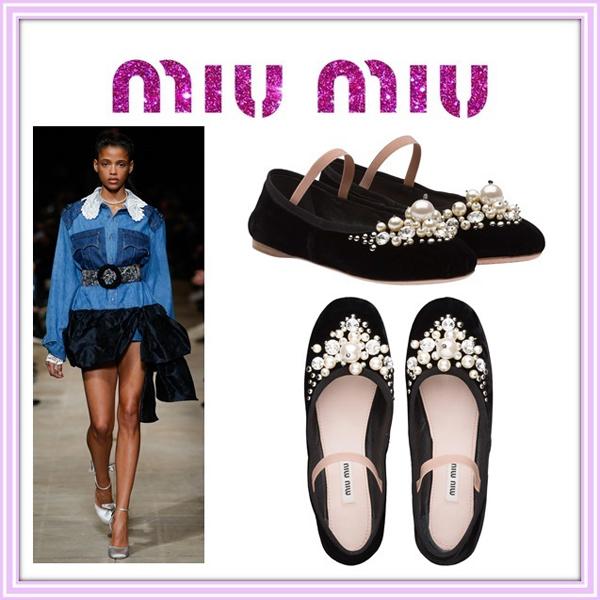 2016-17AW ★☆MiuMiu☆ミュウミュウ スーパーコピー 新作☆アンクルリボン×パールバレエシューズ☆★7042115