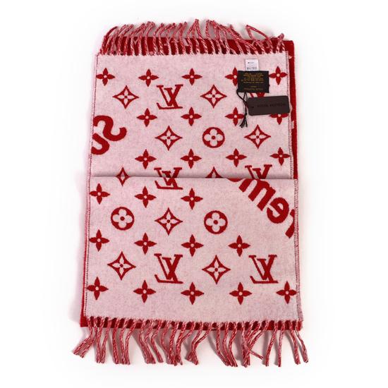 17AW LOUIS VUITTON × SUPREME Monogram Scarf マフラー レッド スカーフ ルイヴィトン×シュプリーム 