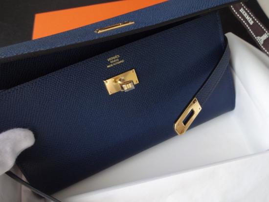 HERMES 稀少なケリーウォレット★ネイビーXゴールド金具★即発7011025