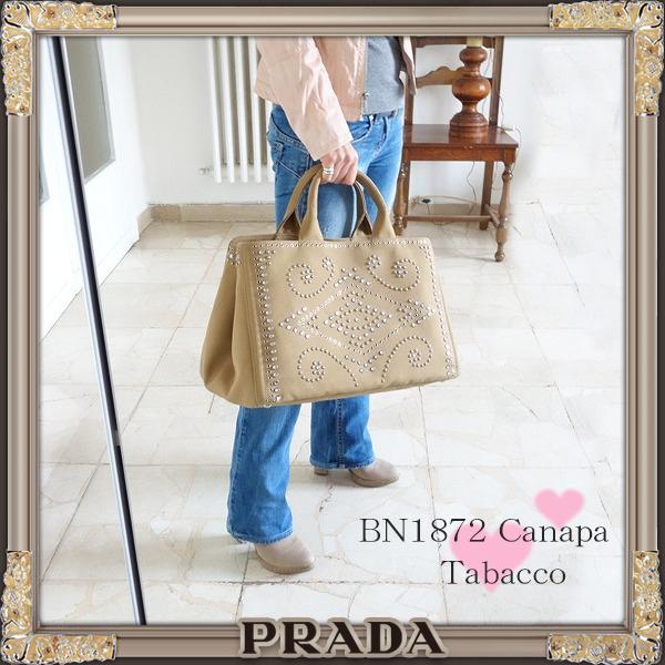 PRADA コピー★2Wayビジュースタッズ★CANAPAトート Tabacco