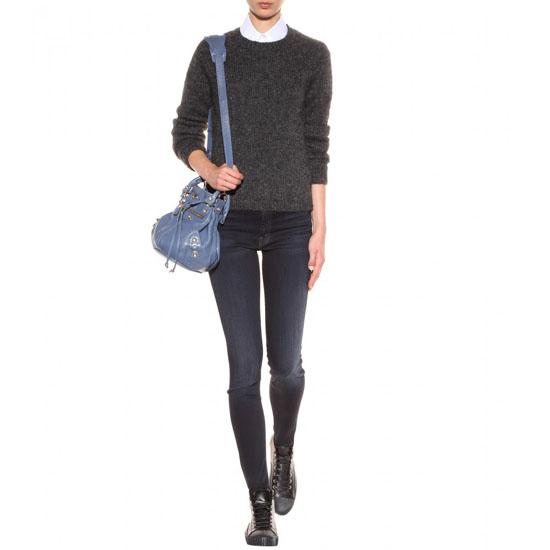 BALENCIAGA（バレンシアガ）Giantミニポンポンレザーショルダーバッグ,Bleu Persan
