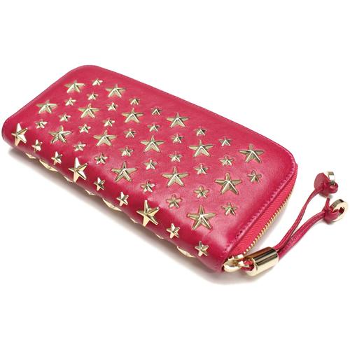 Jimmy Choo FILIPA-CST-RASPBERRY_GOLDジミーチュウラウンドファスナー長財布小銭入れ付ピンク系 7040501