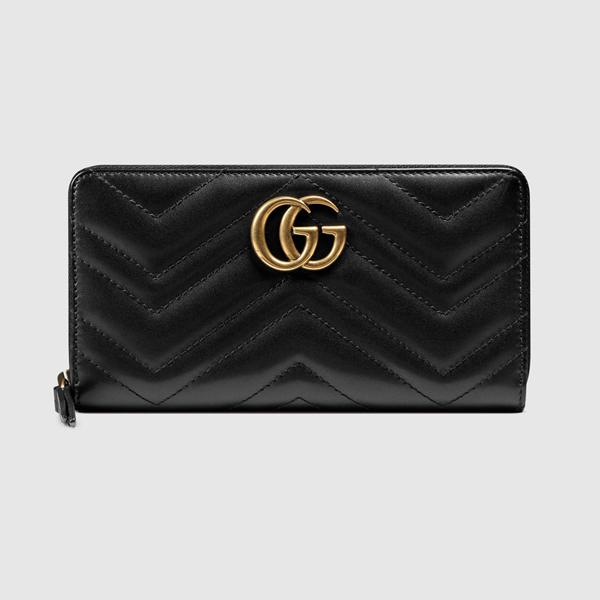 2017年春夏新作 グッチ スーパーコピー* GGマーモント ラウンドジッパー長財布☆443123 DRW1T 1000/pelle nera