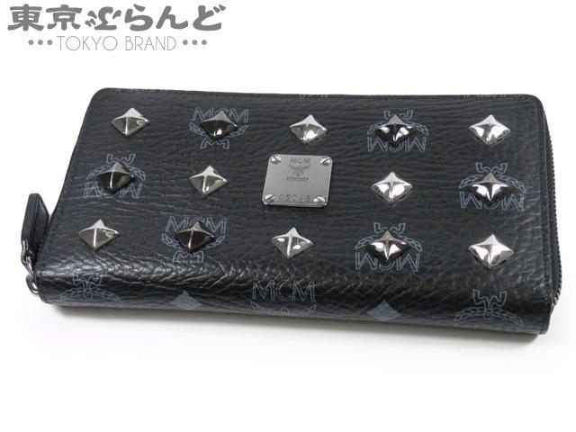 MCM コピー エムシーエム レザー ラウンドファスナー長財布 黒 スタッズ