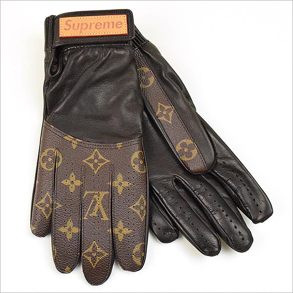 Supreme シュプリーム ×LOUIS VUITTON 17AW レザーモノグラムグローブ レザー手袋 ブラウン 