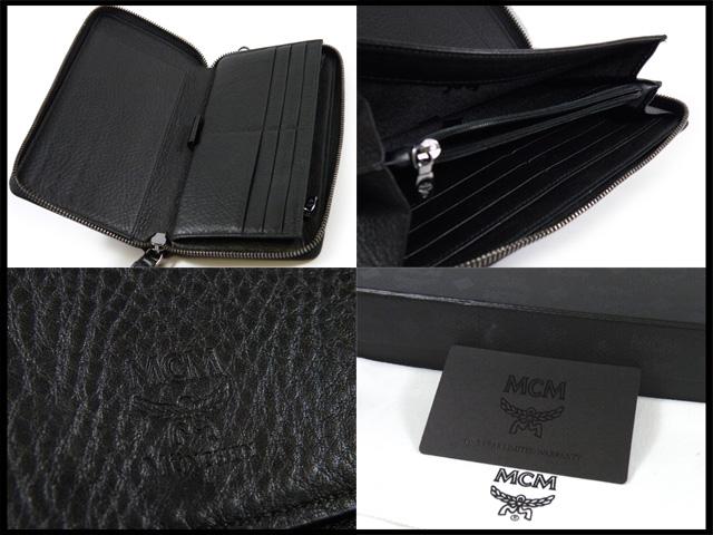 MCM コピー エムシーエム レザー ラウンドファスナー長財布 黒 スタッズ