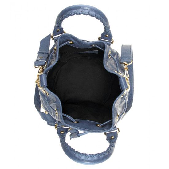 BALENCIAGA（バレンシアガ）Giantミニポンポンレザーショルダーバッグ,Bleu Persan
