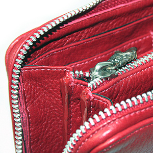 クロムハーツ財布 コピー （Chrome Hearts）REC・F・ZIP＃2・3セメタリークロスパッチ・レッド・ミディアムレザー 7051902