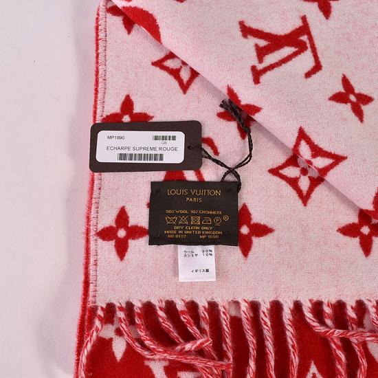 17AW LOUIS VUITTON × SUPREME Monogram Scarf マフラー レッド スカーフ ルイヴィトン×シュプリーム 