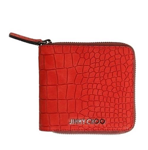 ジミーチュウ コピー 【新作 Jimmy Choo】クロコ加工 二つ折りラウンドジップ財布♪赤 jc70139